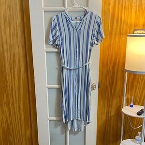 Blue and White Striped Button-Down Dress